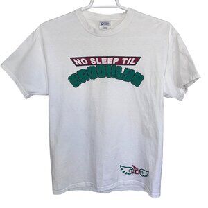 Port & Company T-Shirt Mens L White Cotton Graphic No Sleep Til Brooklyn Print